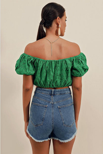 0481 Scalloped Strapless Blouse - Green