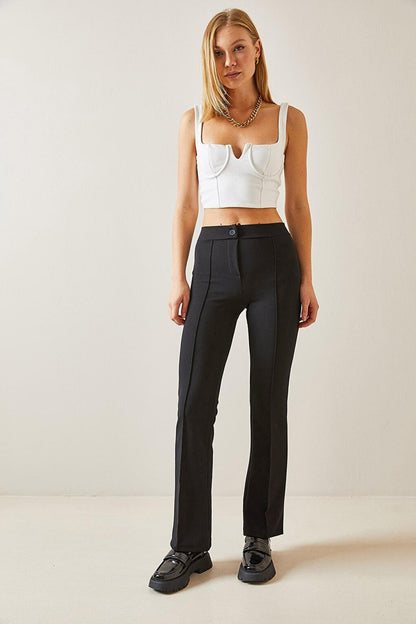 Black High Waist Stitching Detailed Trousers 4KXK5-47665-02