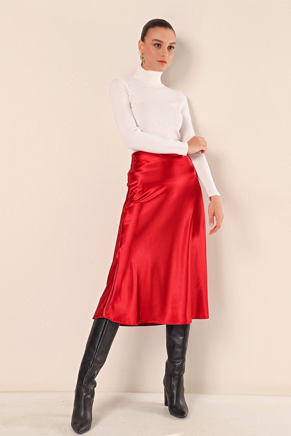 15806 Satin Skirt - Claret Red