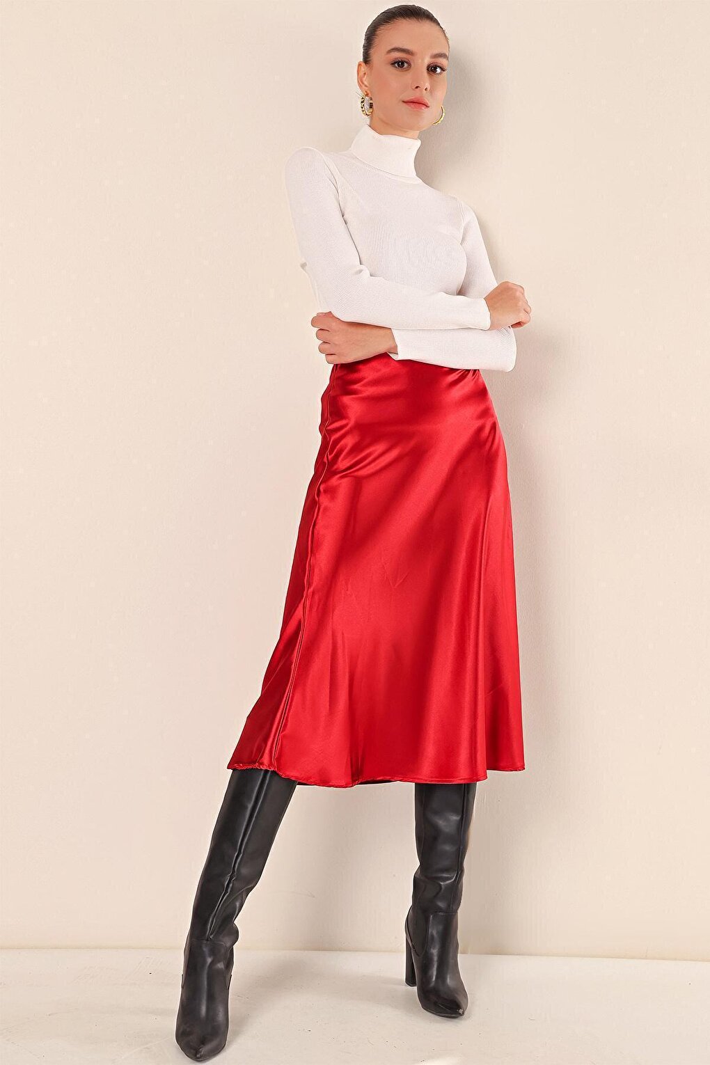 15806 Satin Skirt - Claret Red