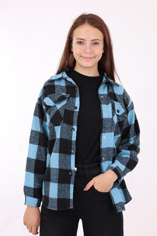 Girl's Pleated Back Plaid Shirt Lx176