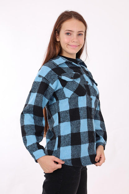 Girl's Pleated Back Plaid Shirt Lx176