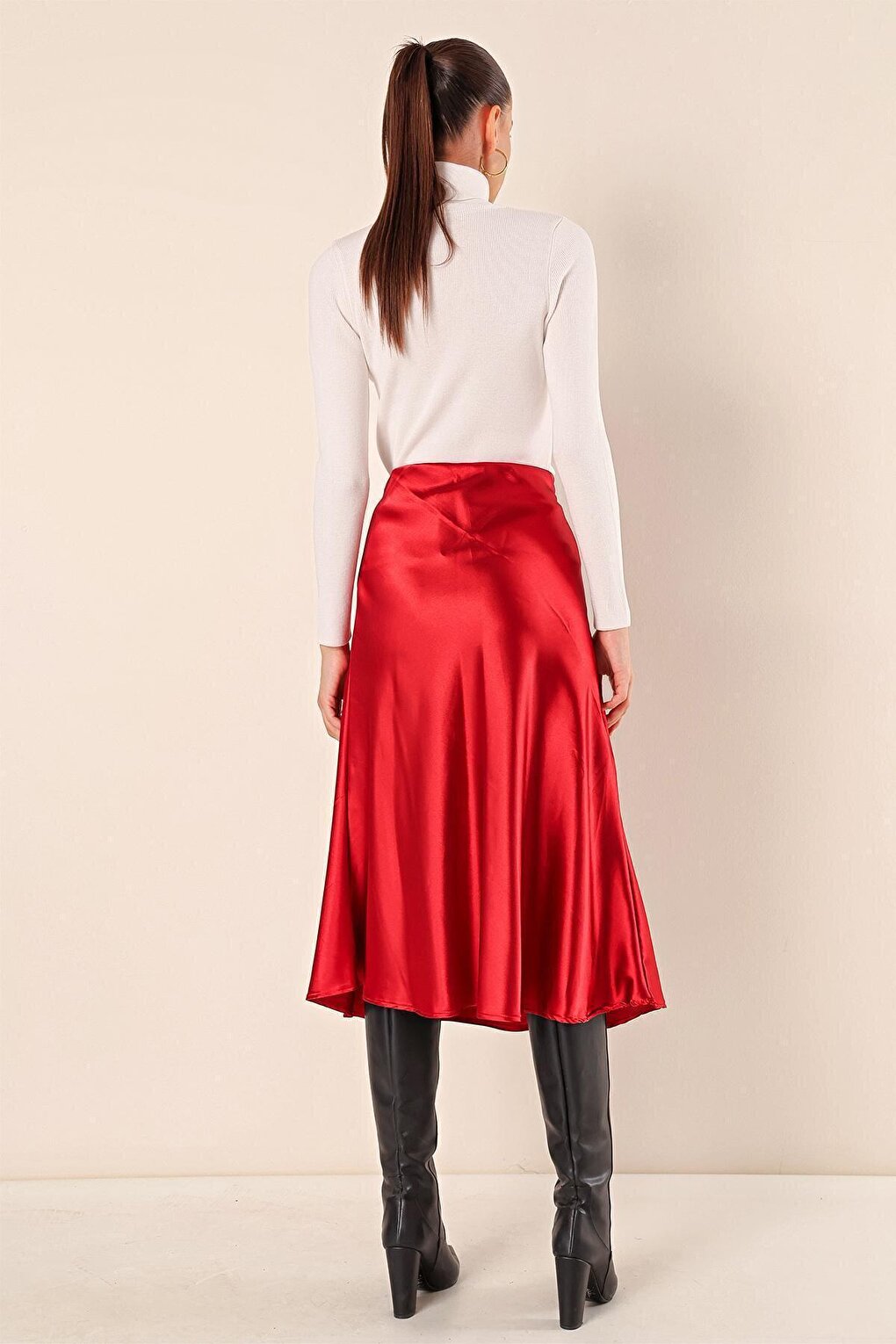 15806 Satin Skirt - Claret Red