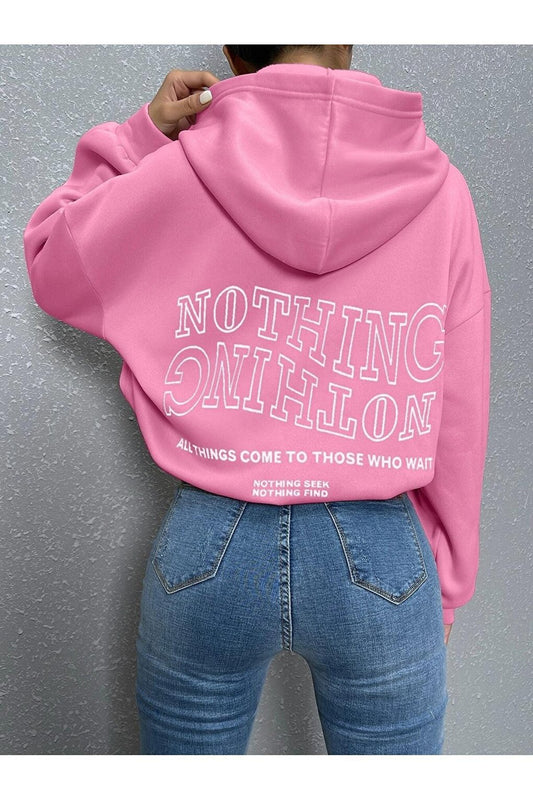 Women's PINK Reverse Plain Nothing Printed Oversize Sweatshirt