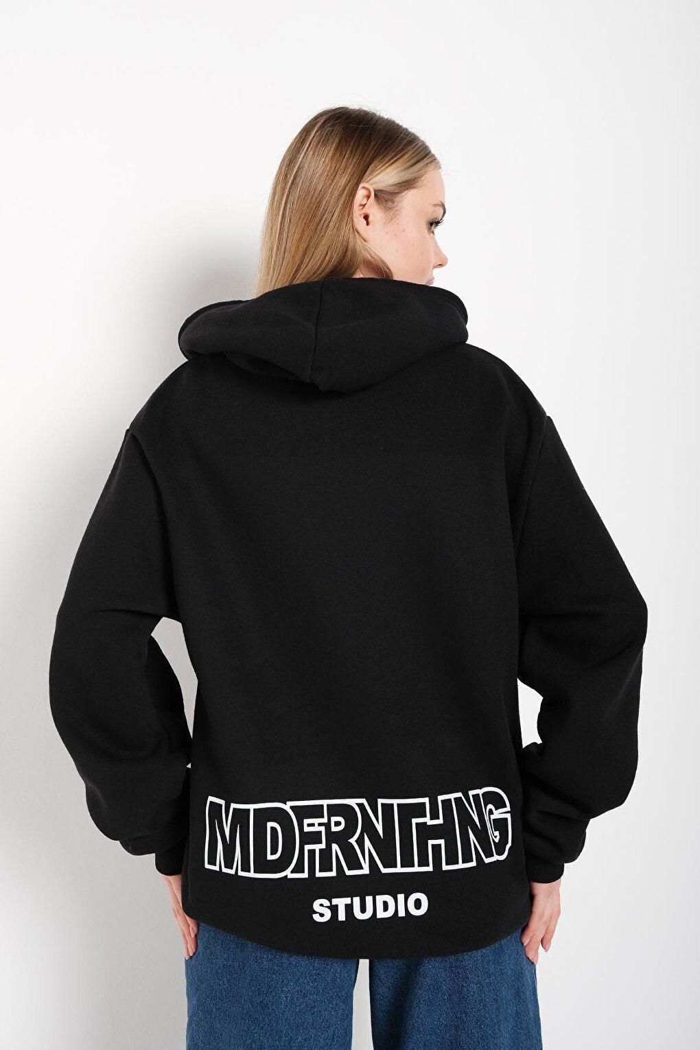 Women's BLACK Mad For Nothing Printed Oversize Hooded Sweatshirt