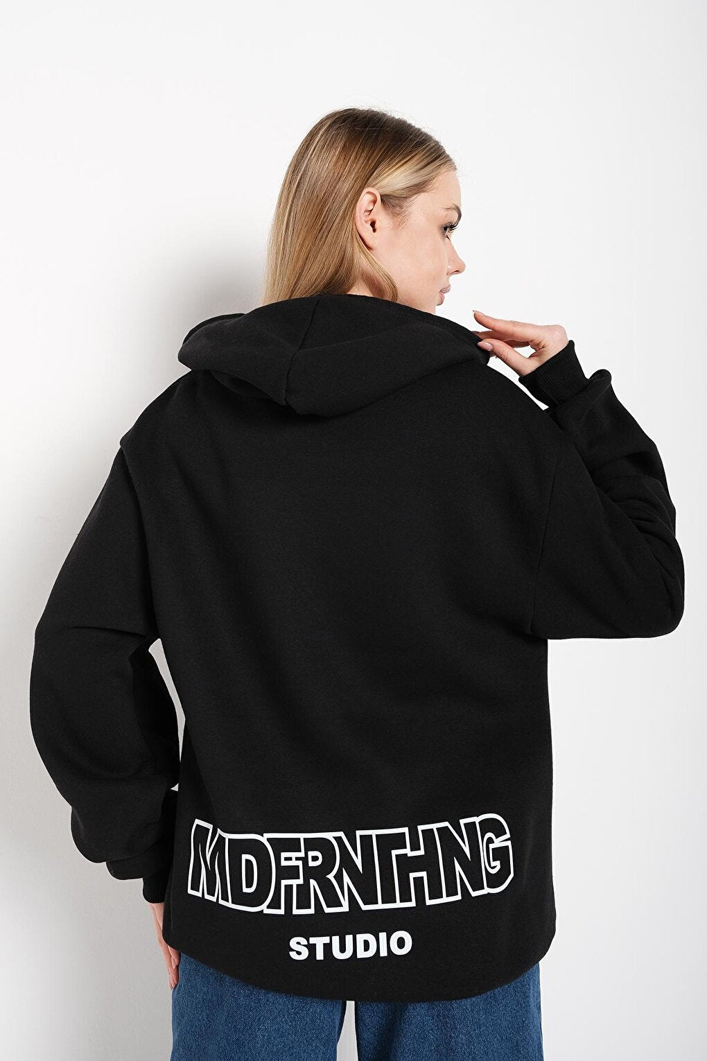 Women's BLACK Mad For Nothing Printed Oversize Hooded Sweatshirt