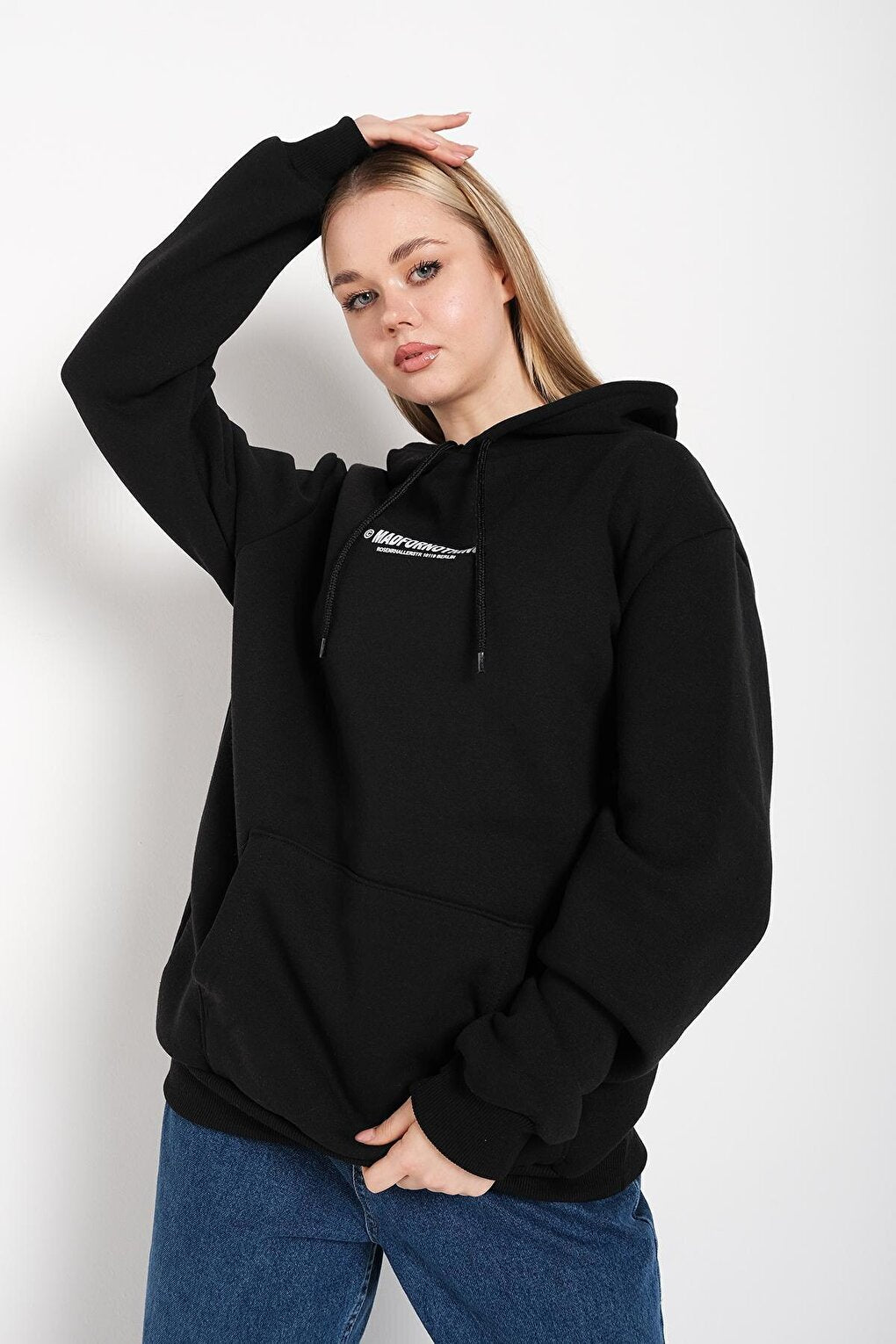 Women's BLACK Mad For Nothing Printed Oversize Hooded Sweatshirt