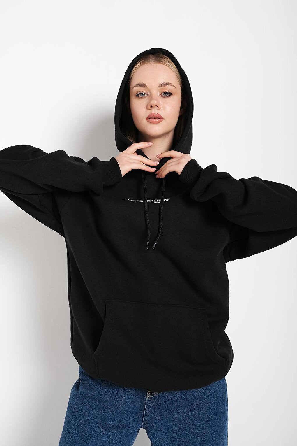 Women's BLACK Mad For Nothing Printed Oversize Hooded Sweatshirt