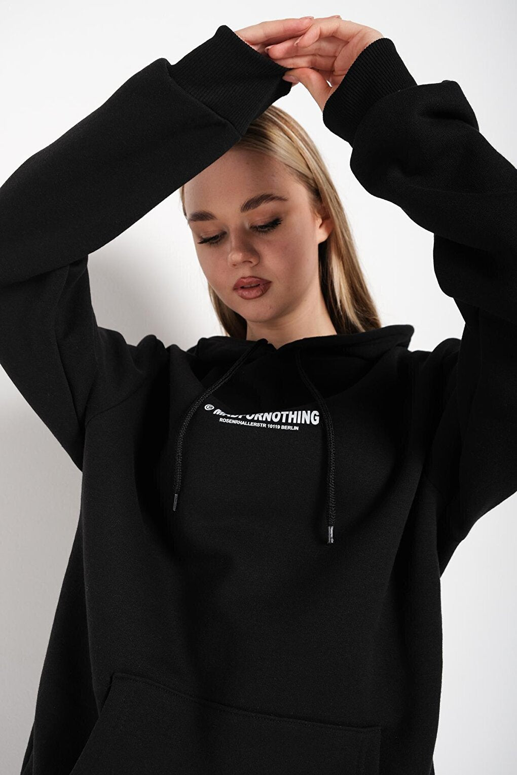 Women's BLACK Mad For Nothing Printed Oversize Hooded Sweatshirt