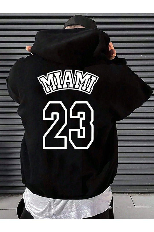 Women's Black Miami 23 Printed Hooded Sweatshirt