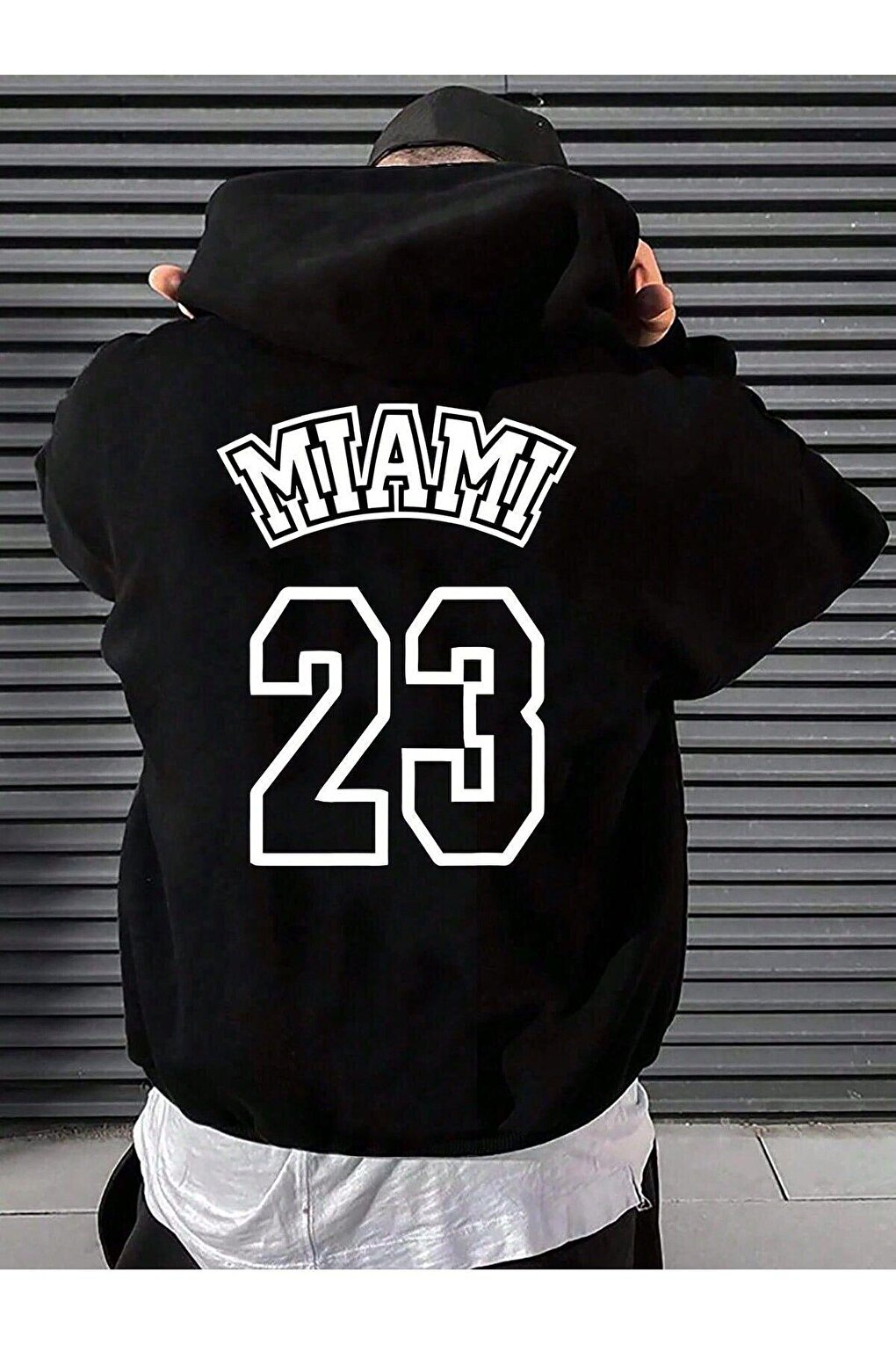 Unisex BLACK Miami 23 Printed Hooded Sweatshirt