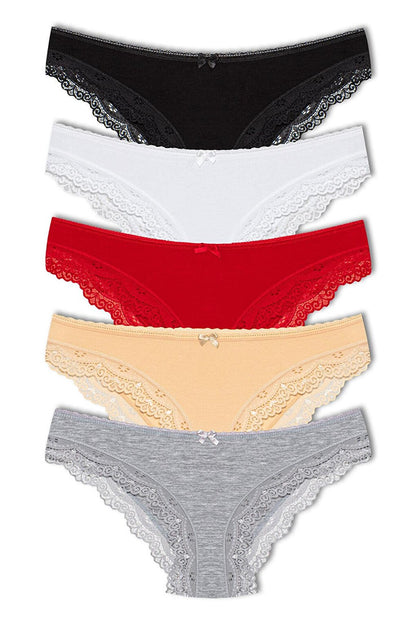 Cotton Low Waist Lace Basic Women's Panties 5-pack