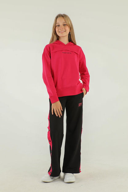 Hooded Girls Tracksuit Set with Snap Detail