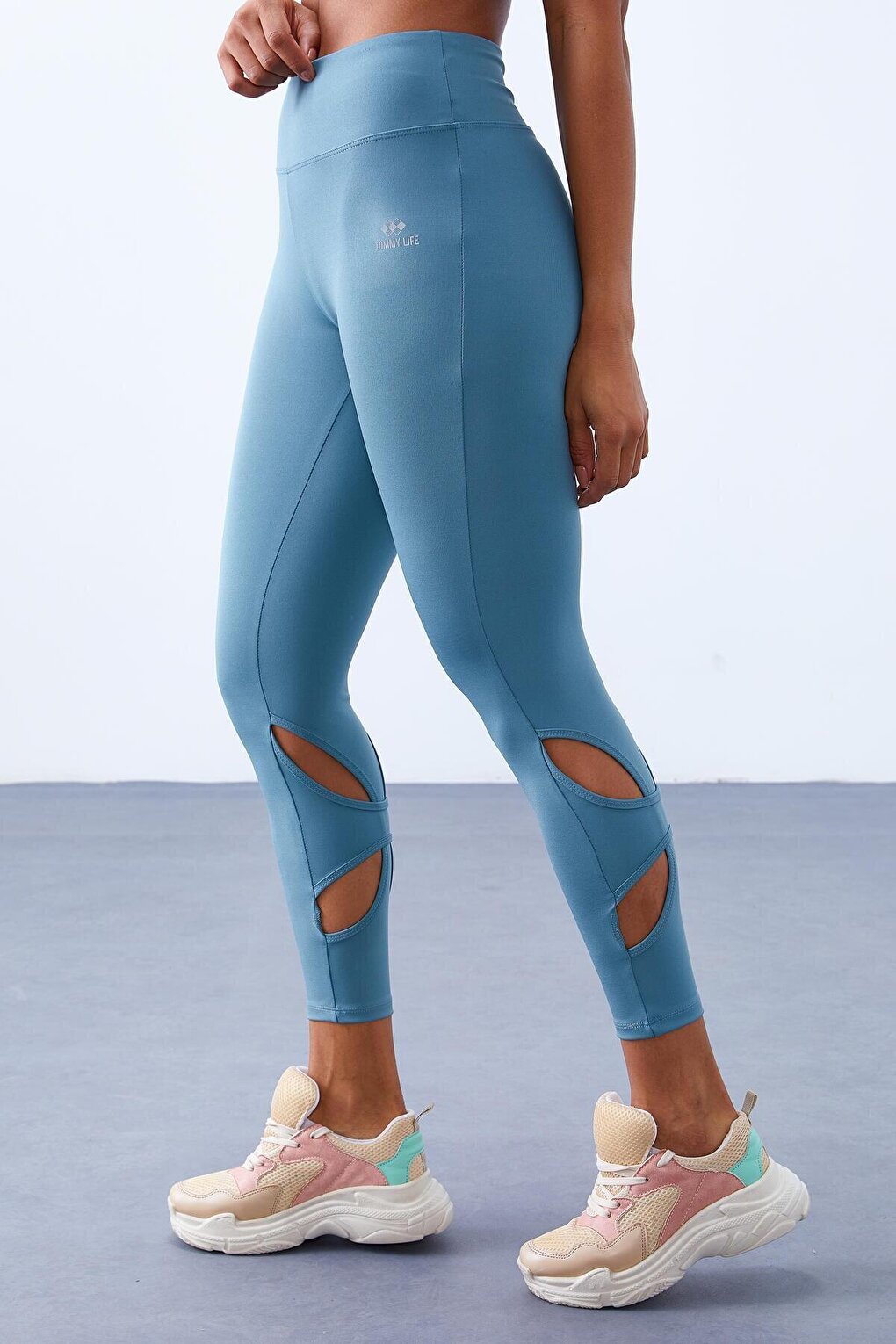 Mint Green High Waist Slim Fit Women's Leggings with Back Ankle Windows - 94611