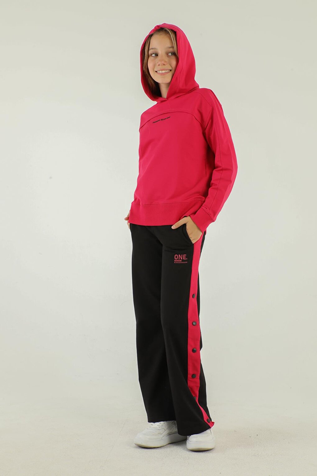 Hooded Girls Tracksuit Set with Snap Detail