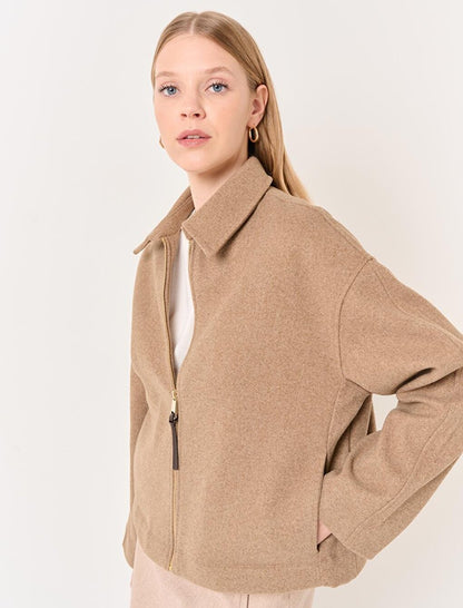 Beige Long Sleeve Stylish Cashew Jacket