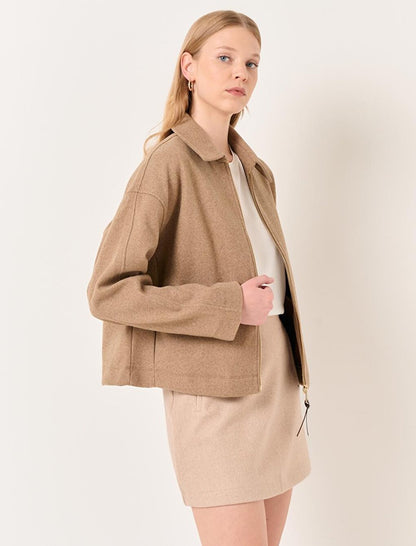 Beige Long Sleeve Stylish Cashew Jacket