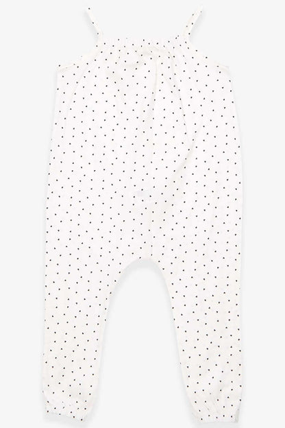 Girl's Jumpsuit Heart Patterned White (4-9 Years)