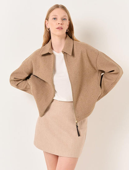 Beige Long Sleeve Stylish Cashew Jacket