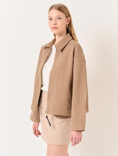 Beige Long Sleeve Stylish Cashew Jacket