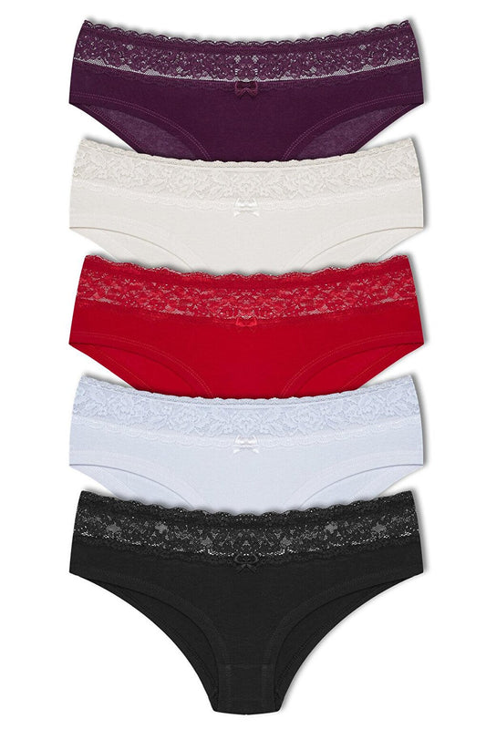 Cotton Waist Lace Detailed Hipster Women's Panties Set of 5