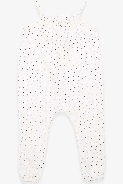 Girl's Jumpsuit Heart Patterned White (4-9 Years)