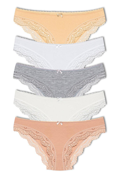 Cotton Low Waist Lace Basic Women's Panties 5-pack