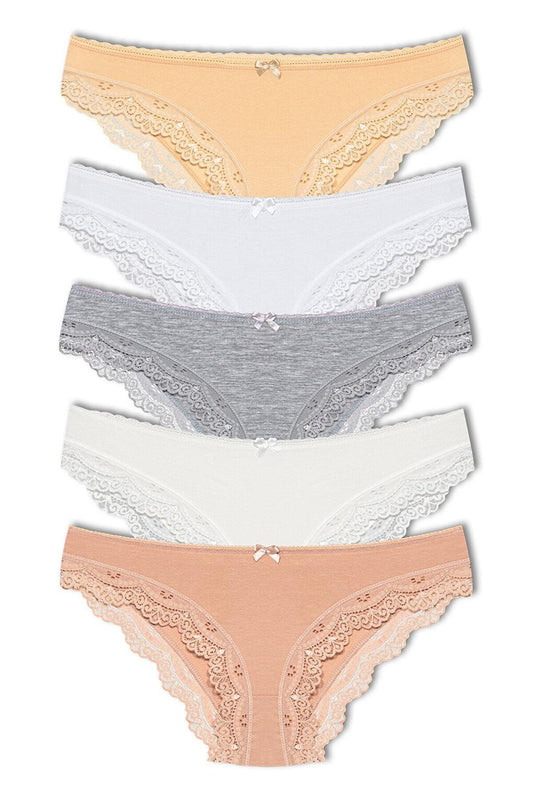 Cotton Low Waist Lace Basic Women's Panties 5-pack