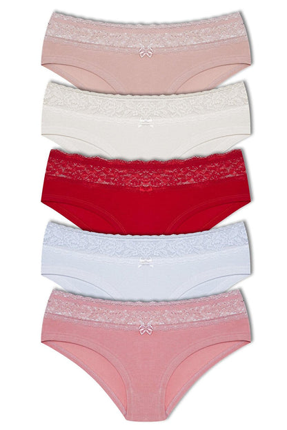 Cotton Waist Lace Detailed Hipster Women's Panties Set of 5