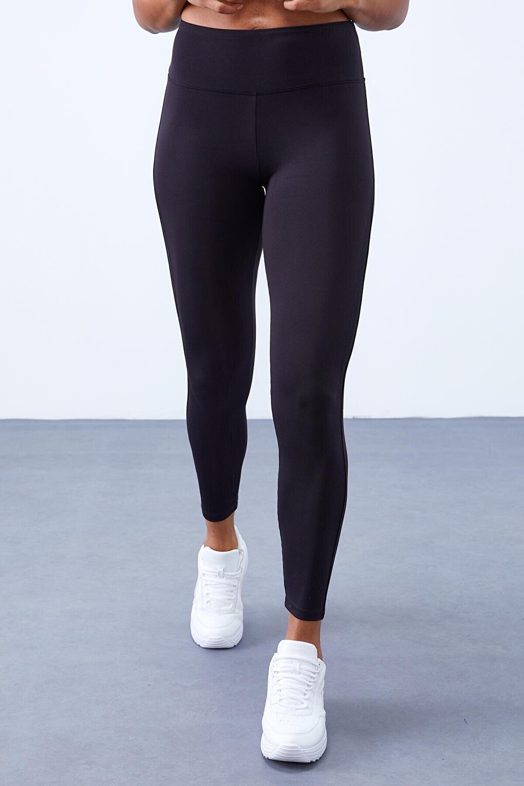 Black Half Stripe Detailed High Waist Slim Fit Women's Leggings - 94609