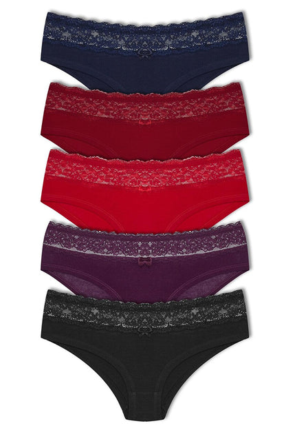 Cotton Waist Lace Detailed Hipster Women's Panties Set of 5