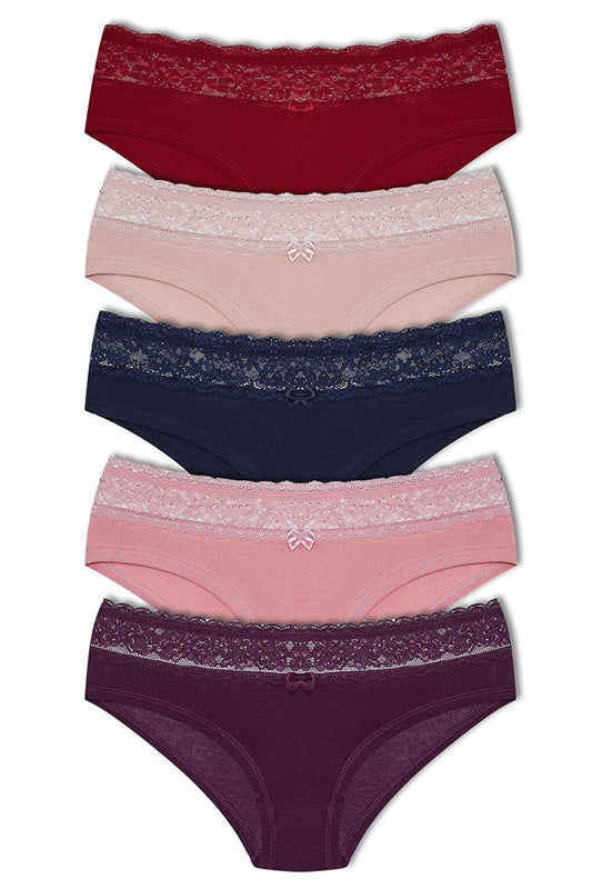 Cotton Waist Lace Detailed Hipster Women's Panties Set of 5