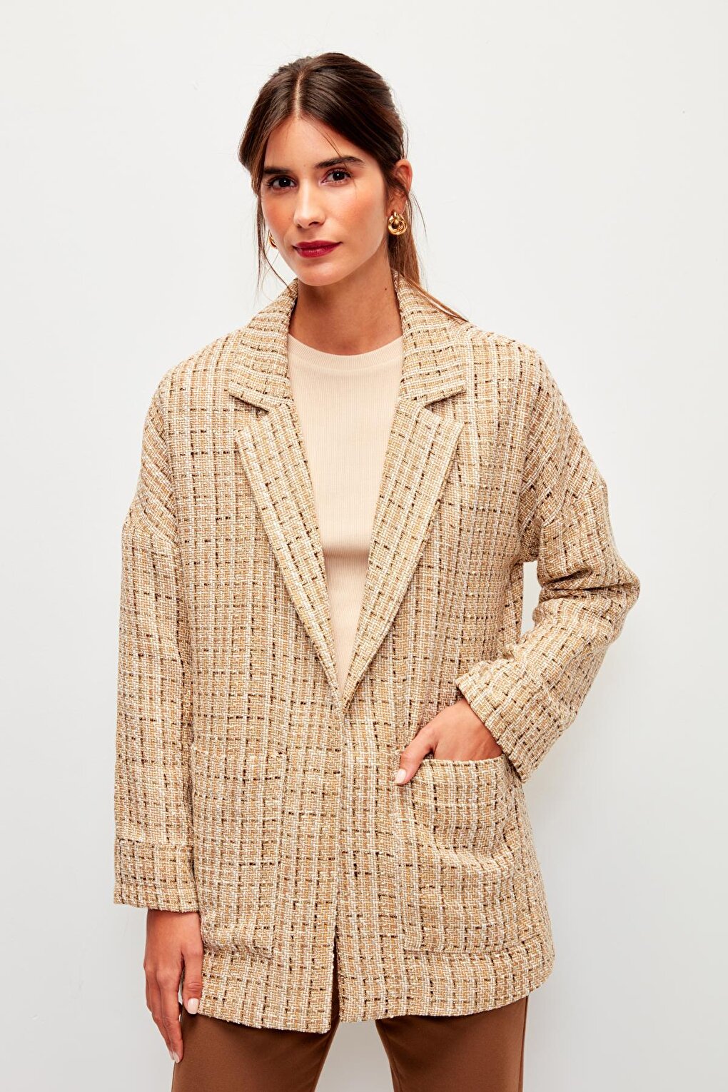 Cream Tweed Comfortable Fit Jacket