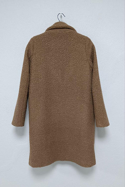 Women's Light Brown Single Button Lined Coat with Pockets Boucle Cashew Coat