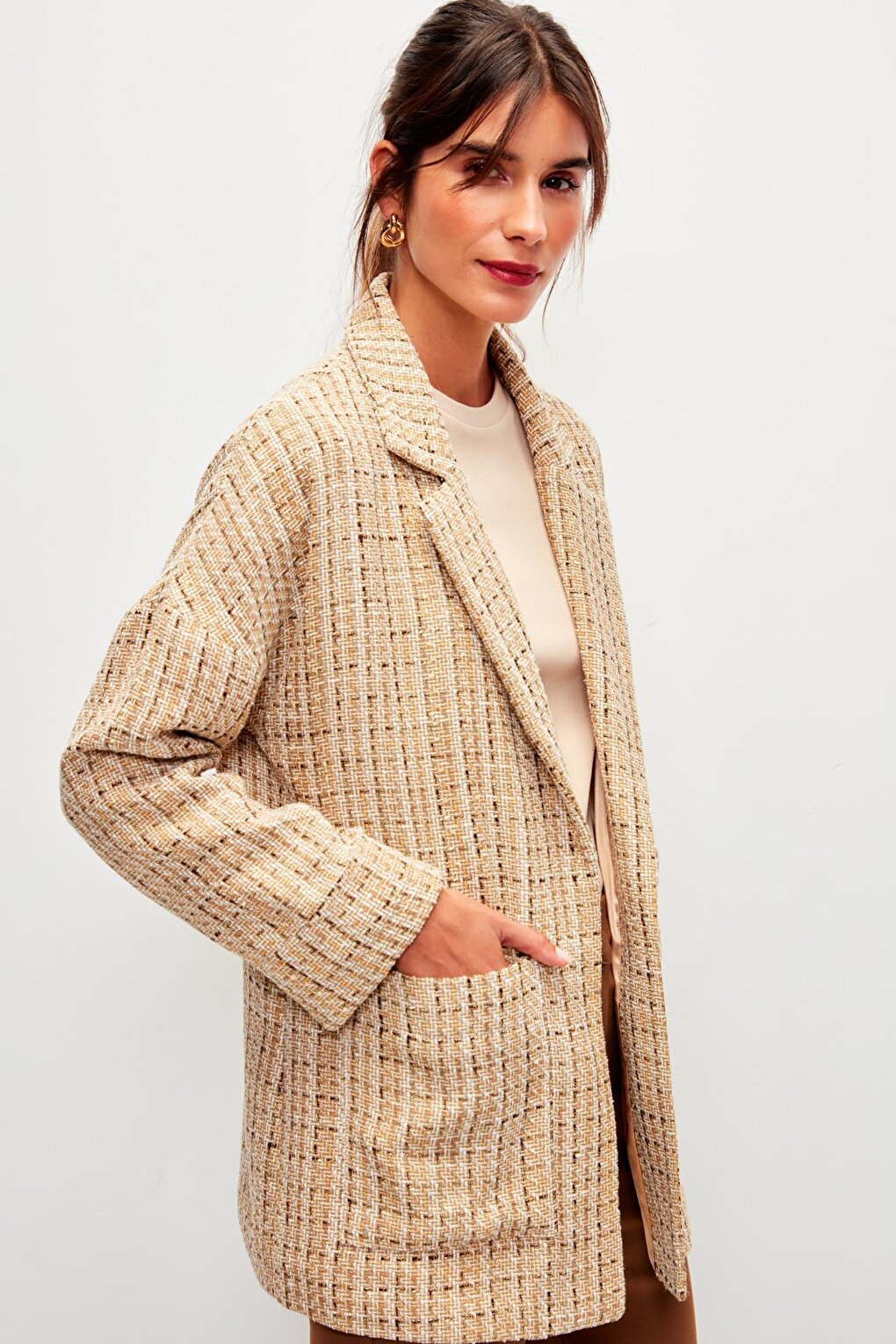 Cream Tweed Comfortable Fit Jacket