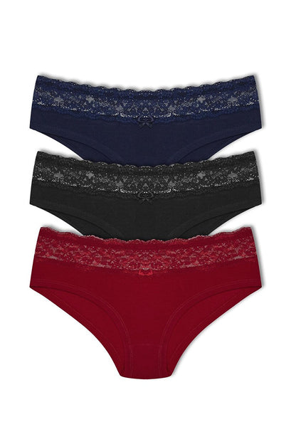 Cotton Waist Lace Detailed Hipster Women's Panties 3-Piece