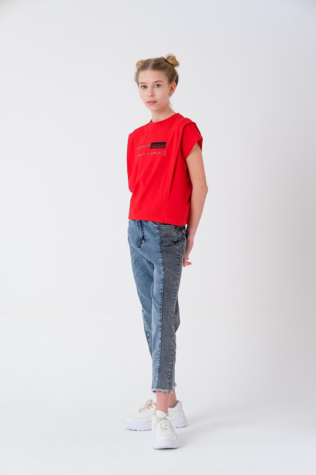 Girl's Shoulder Pleated T-Shirt 7-14 Years