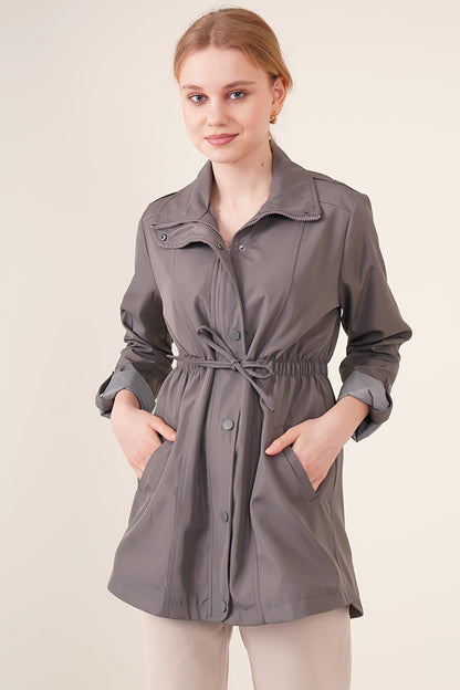 10322 Gathered Waist Trench Coat - Gray