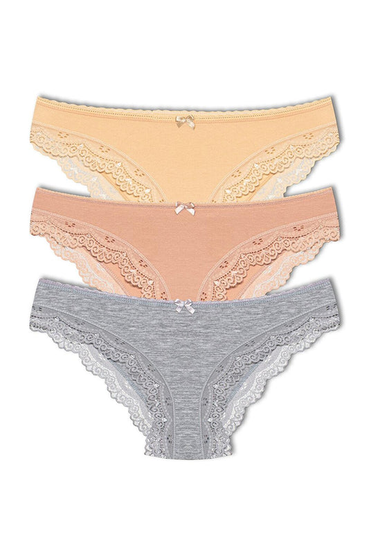 Cotton Low Waist Lace Basic Women's Panties 3-Piece