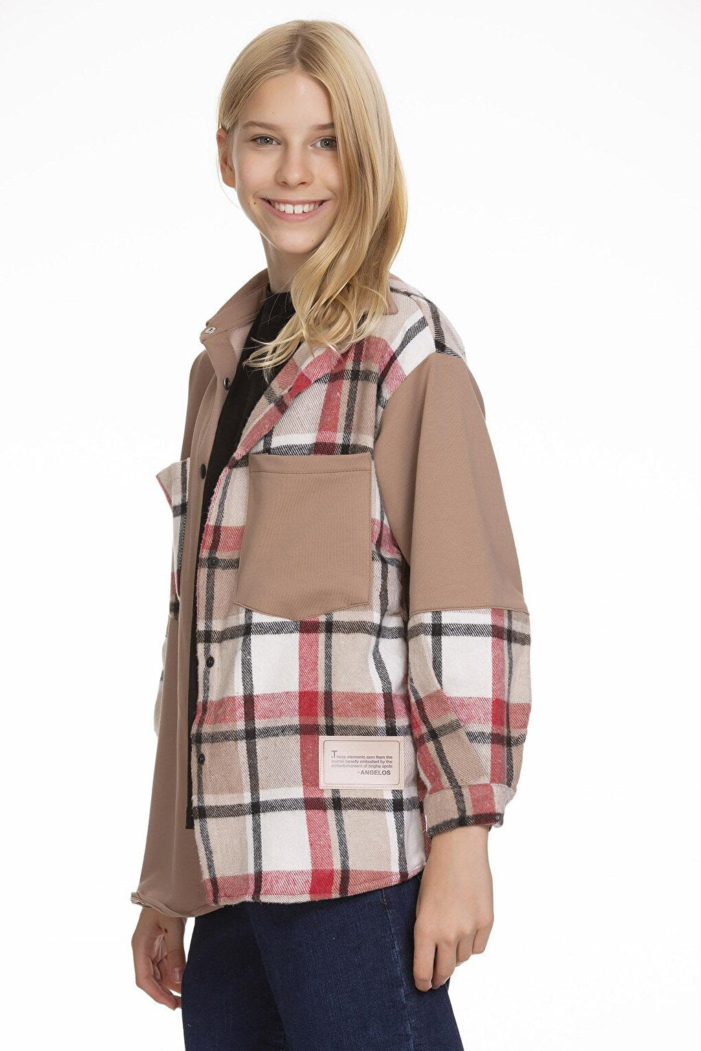 Girl's Garnished Plaid Shirt Lx152