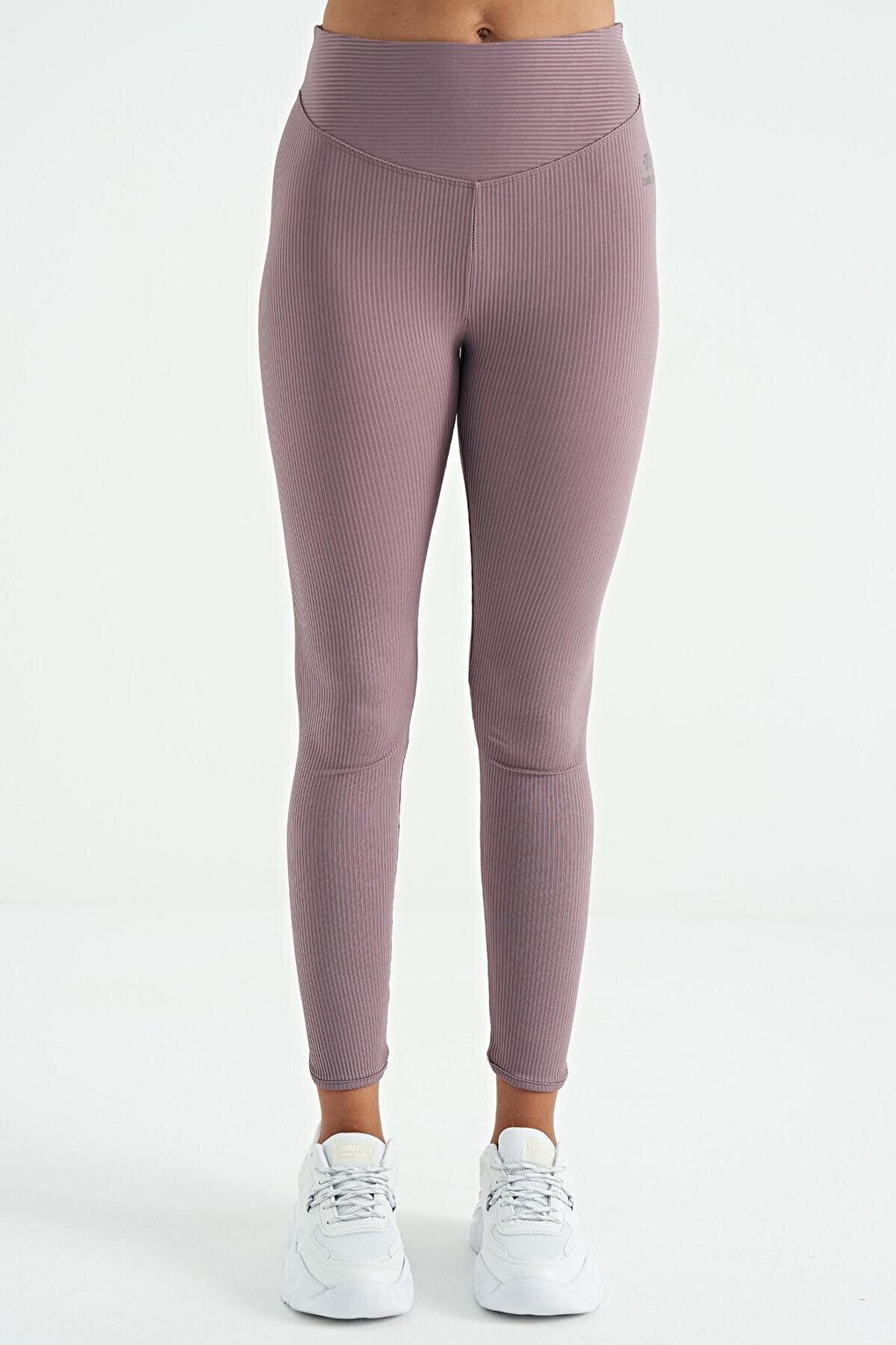 Dusty Rose Piping Detailed High Waist Slim Fit Ribbed Women's Leggings - 94643