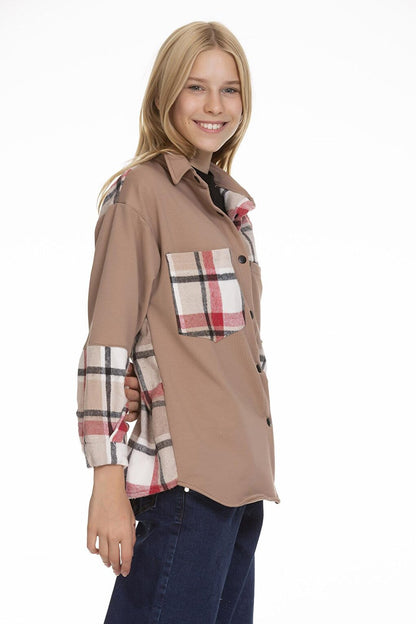 Girl's Garnished Plaid Shirt Lx152