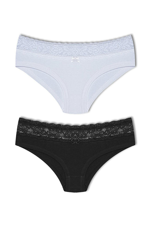 Cotton Waist Lace Detailed Hipster Women's Panties Set of 2