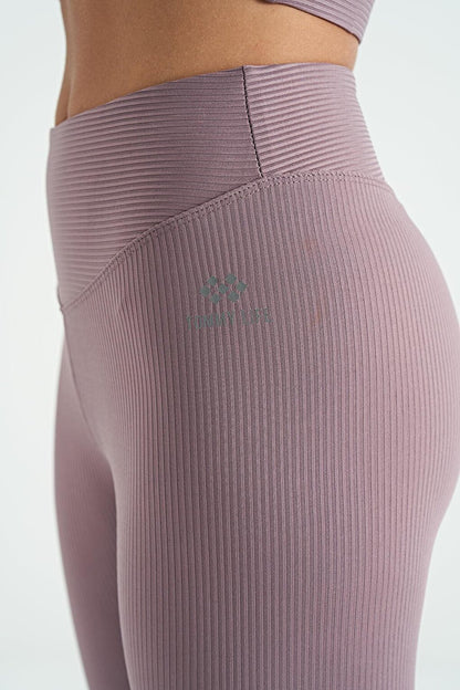 Dusty Rose Piping Detailed High Waist Slim Fit Ribbed Women's Leggings - 94643