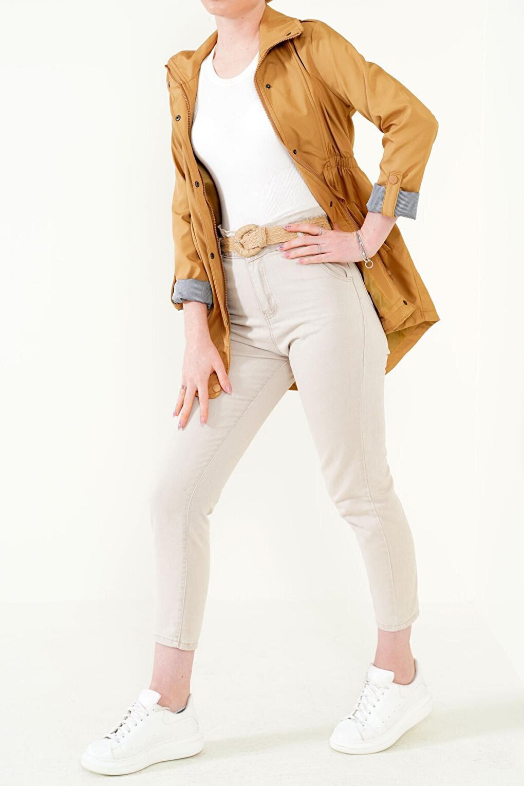 10322 Gathered Waist Trench Coat - Camel