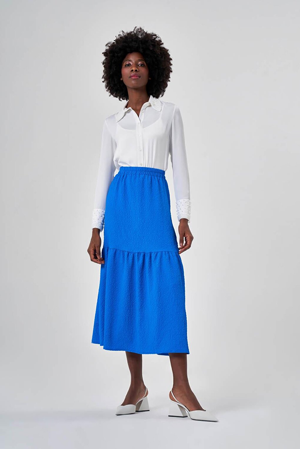 Jacquard Textured Blue Skirt