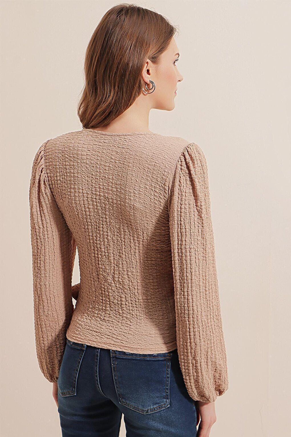 0441 Wrap Knitted Blouse - Beige