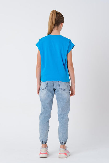 Girl's Shoulder Pleated T-Shirt 7-14 Years