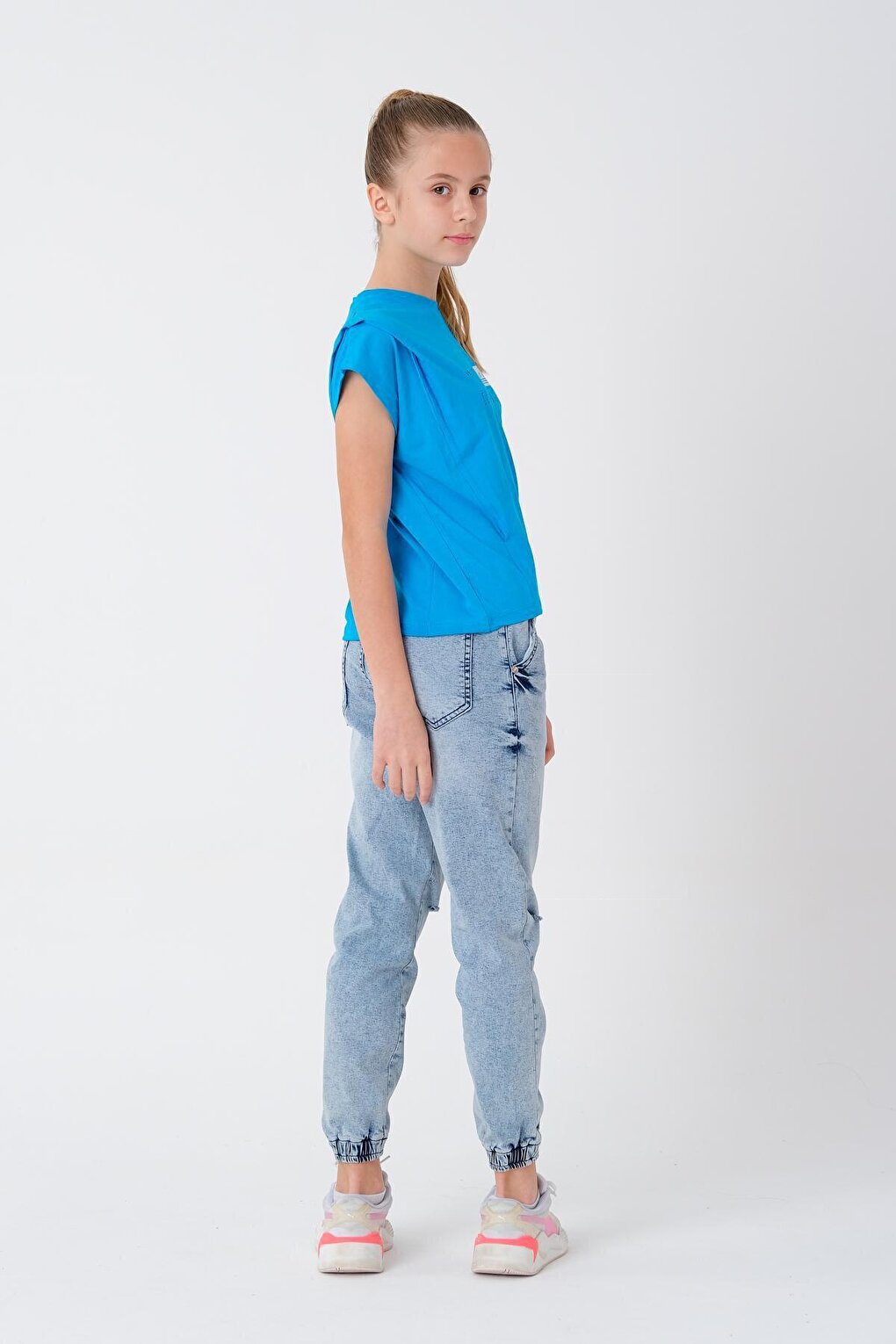 Girl's Shoulder Pleated T-Shirt 7-14 Years