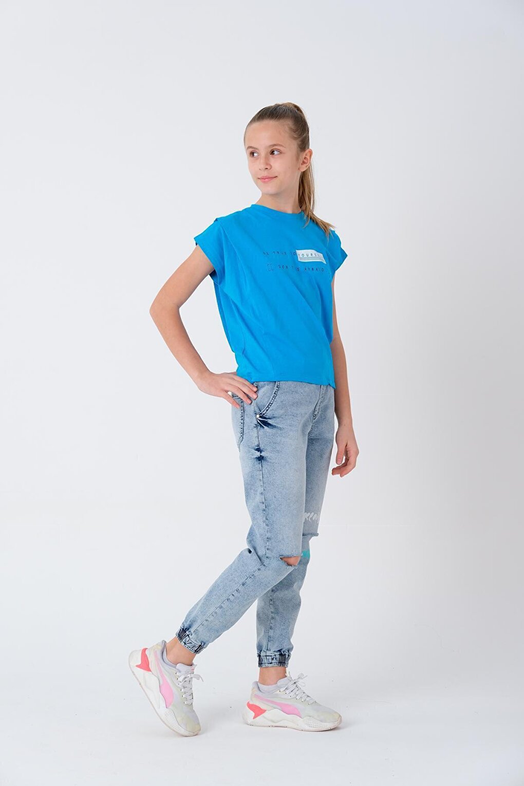 Girl's Shoulder Pleated T-Shirt 7-14 Years